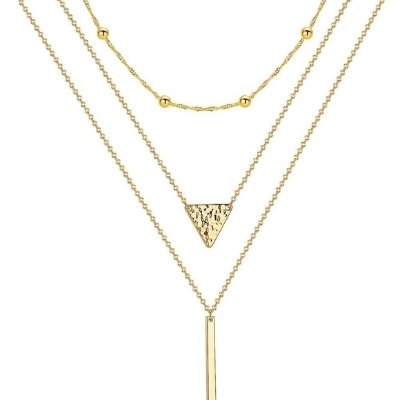 GOLD 14k Gold Plated 3pc Triangle Bar Necklace - Picture 4 of 4